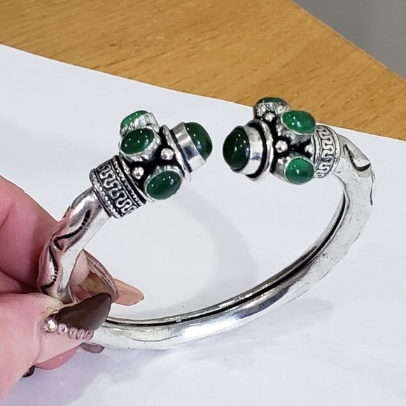 Hand Crafted Jewelry - Green Onyx Multi Gemstone 925 Silver Handmade Designed Adj Cuff Bracelet